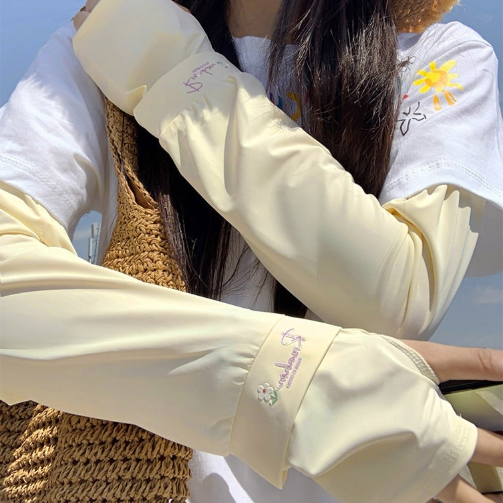 Flower Embroidered Long Ice Si - Cycling Gloves 评论和价格